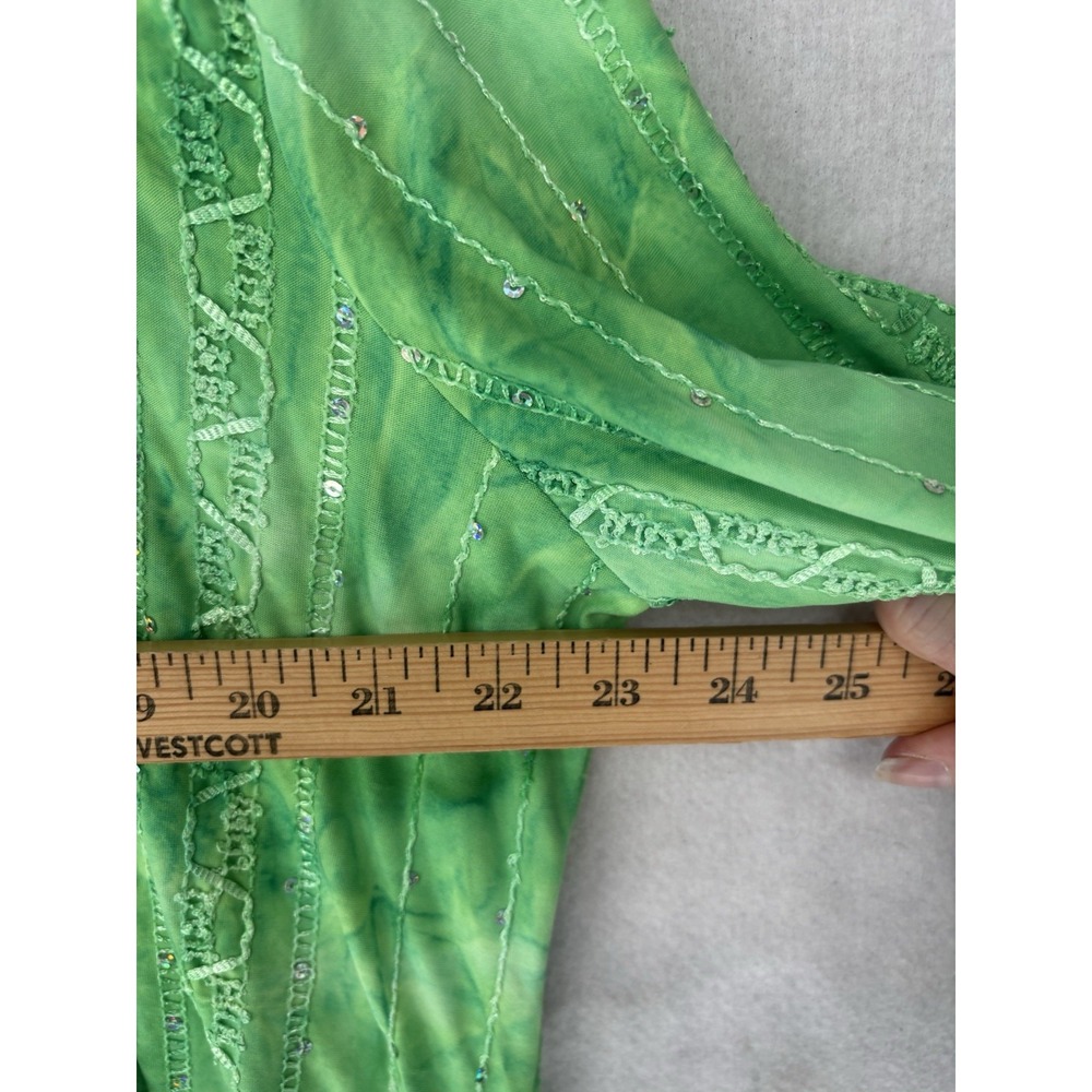 Carol Bay Woman 1X Green Tie Dye Shirt 3/4 Sleeve Sequins V-neck Boho Whimsy - Picture 5 of 10